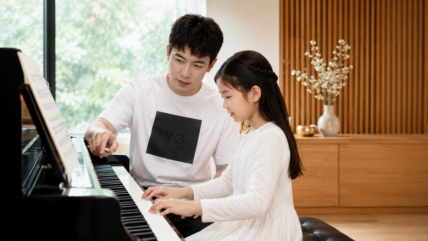 老师指导学生学习钢琴